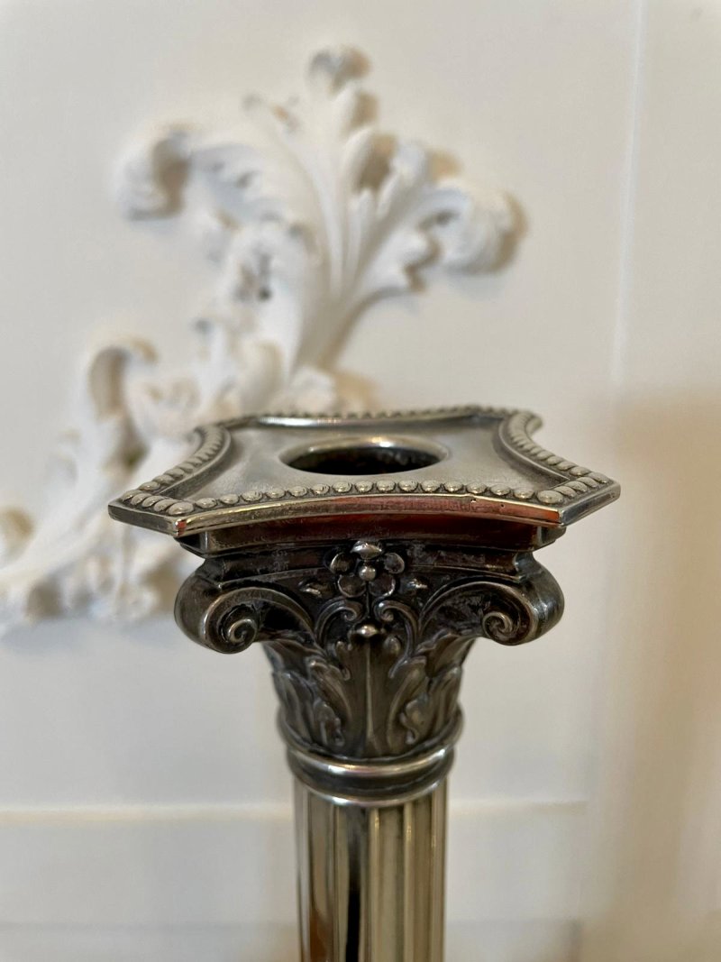 Antique Pair of Silver Plated Corinthian Candlesticks - Image 4